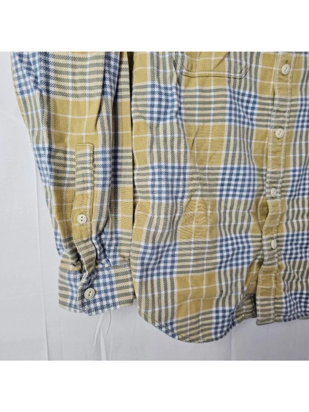 Eddie Bauer Button Up Shirt Mens M Yellow Plaid Long Sleeve Cotton Top Casual - Picture 9 of 11